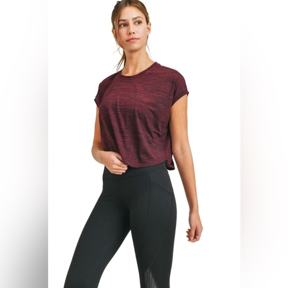 Mono B Cap-Sleeved Melange Athleisure Cropped Shirt. NWT! - Picture 4 of 5